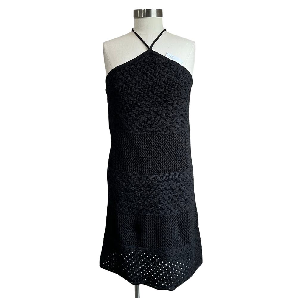OLD NAVY Crochet Knit Halter Tie Neck Strap Cotton Mini Dress Black Size L